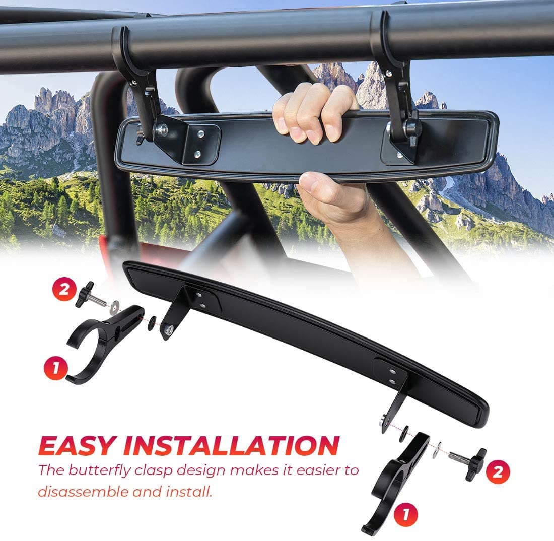 Photo of Side Mirrors and Rear Mirror for Can Am Commander 1.75" to 2" Roll Bar by Kemimoto - Premium for UTVs / Side by Sides