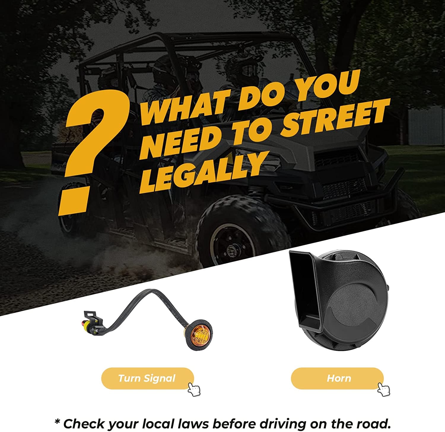 Photo of Universial UTV Turn Signal Kit & 105D Horn for Polaris, Can-Am, Pioneer by Kemimoto - Premium for UTVs / Side by Sides