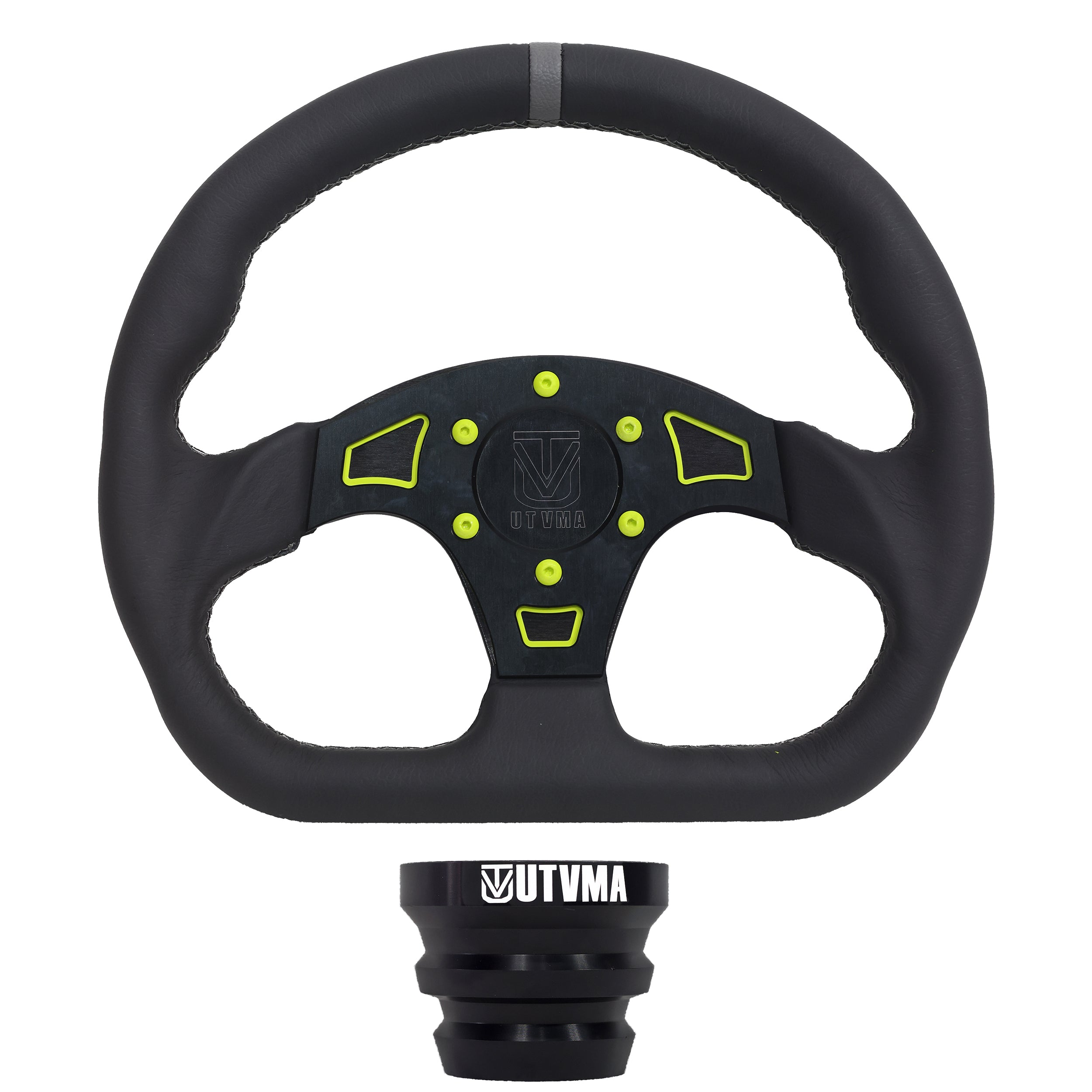 Photo of UTVMA DriftX Leather Steering Wheel With Hub (Polaris and Can Am Models) by UTV Mountain Accessories - Premium Steering Wheel for UTVs / Side by Sides