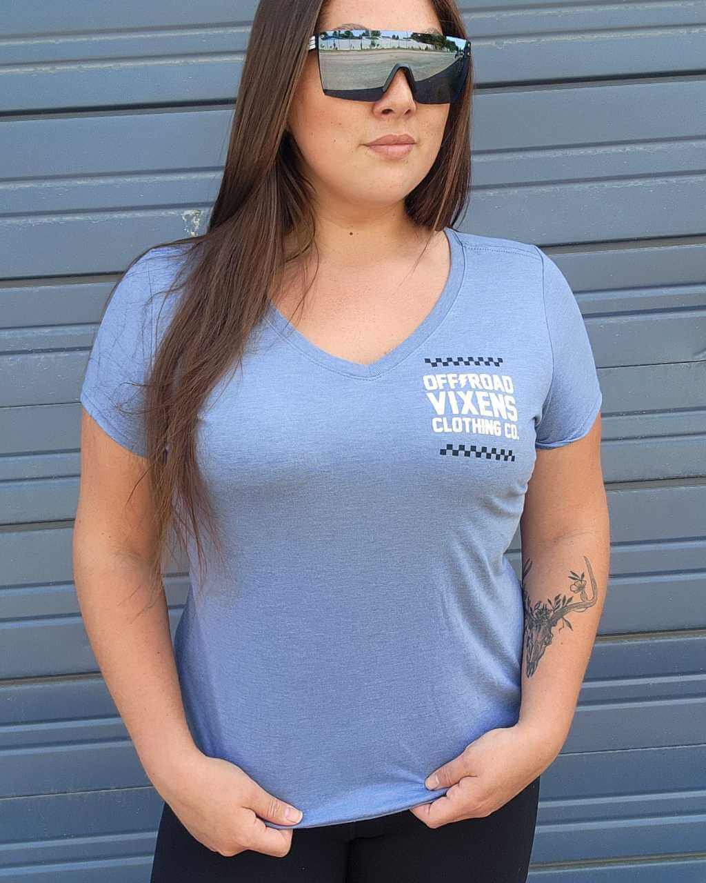 Photo of Bandana Ladies V Neck Tee by OFF-ROAD VIXENS CLOTHING CO. - Premium Apparel & Accessories for UTVs / Side by Sides