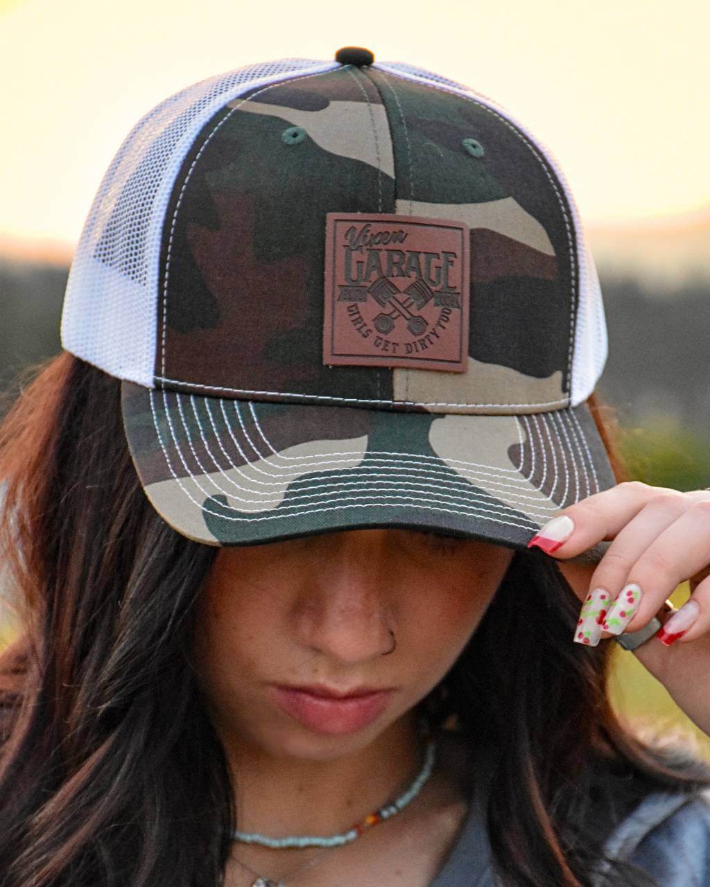 Photo of Garage Girls Camo Trucker Hat by OFF-ROAD VIXENS CLOTHING CO. - Premium Apparel & Accessories for UTVs / Side by Sides