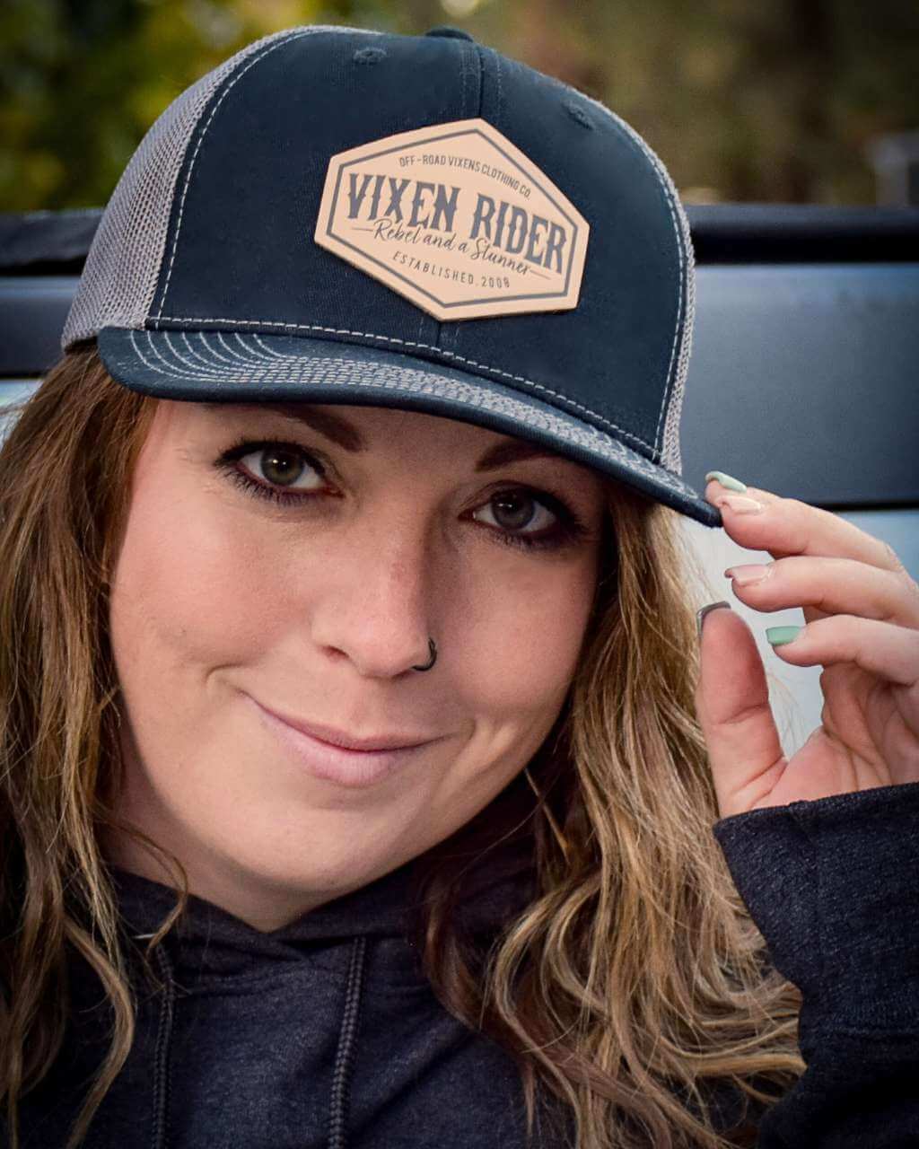 Photo of Rebel Trucker Hat Black/Charcoal by OFF-ROAD VIXENS CLOTHING CO. - Premium Hats for UTVs / Side by Sides
