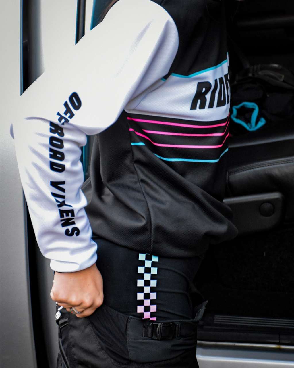Photo of Checkered Flag Activewear Shorts by OFF-ROAD VIXENS CLOTHING CO. - Premium Apparel & Accessories for UTVs / Side by Sides