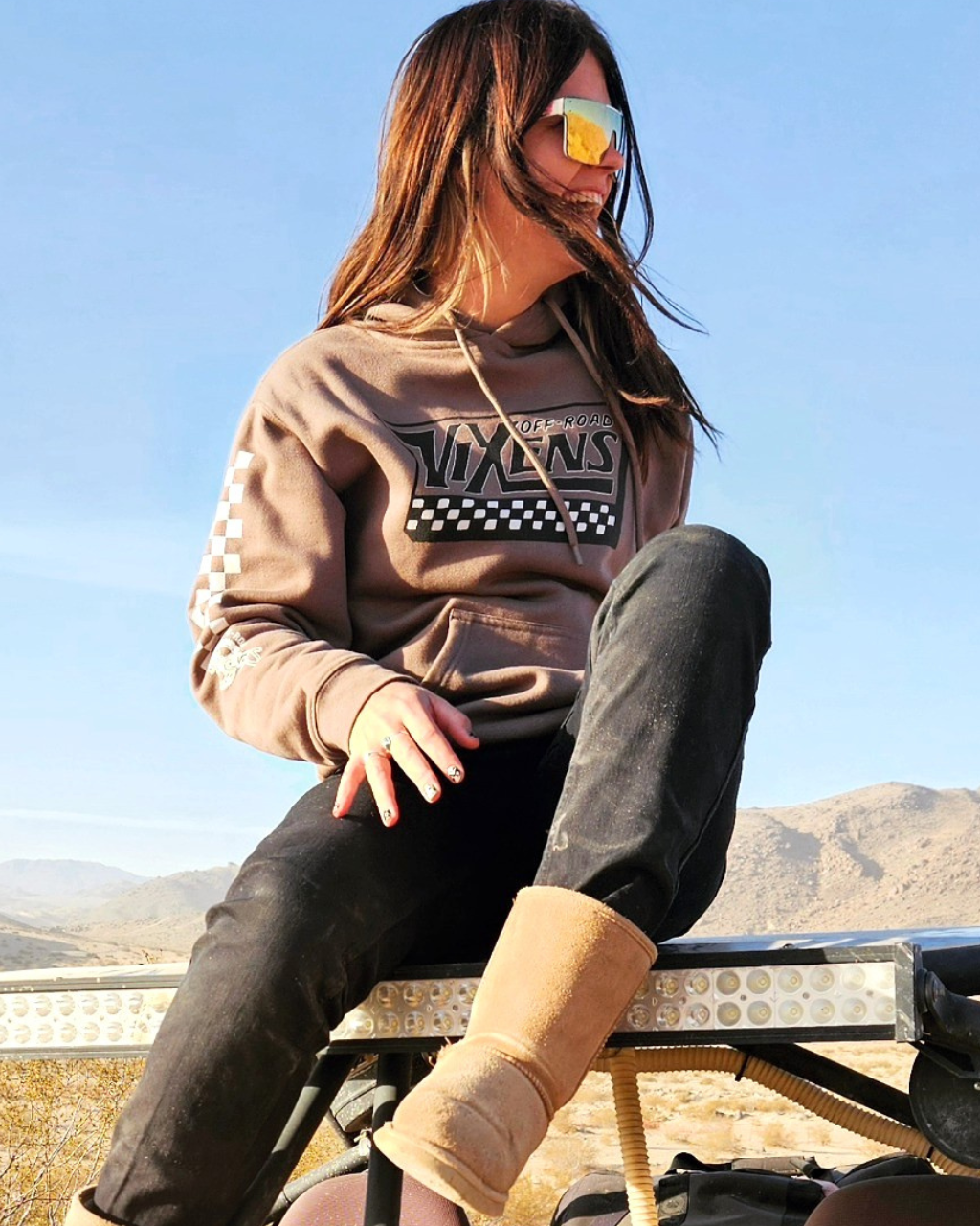 Photo of Off the Wall Heavy Weight Hoodie - Brown by OFF-ROAD VIXENS CLOTHING CO. - Premium Apparel & Accessories for UTVs / Side by Sides