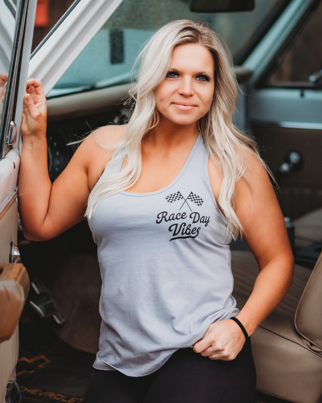 Photo of Race Day Vibes Tank by OFF-ROAD VIXENS CLOTHING CO. - Premium Ladies Tanks for UTVs / Side by Sides