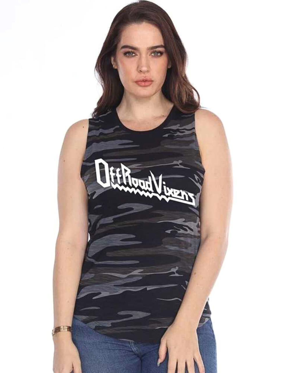 Photo of Heavy Metal Camo Muscle Tank by OFF-ROAD VIXENS CLOTHING CO. - Premium Apparel & Accessories for UTVs / Side by Sides