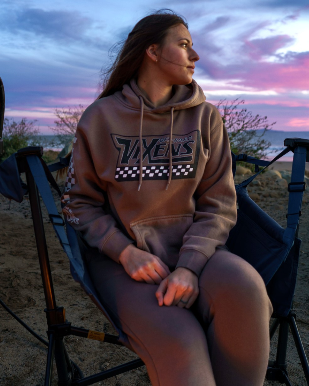 Photo of Off the Wall Heavy Weight Hoodie - Brown by OFF-ROAD VIXENS CLOTHING CO. - Premium Apparel & Accessories for UTVs / Side by Sides
