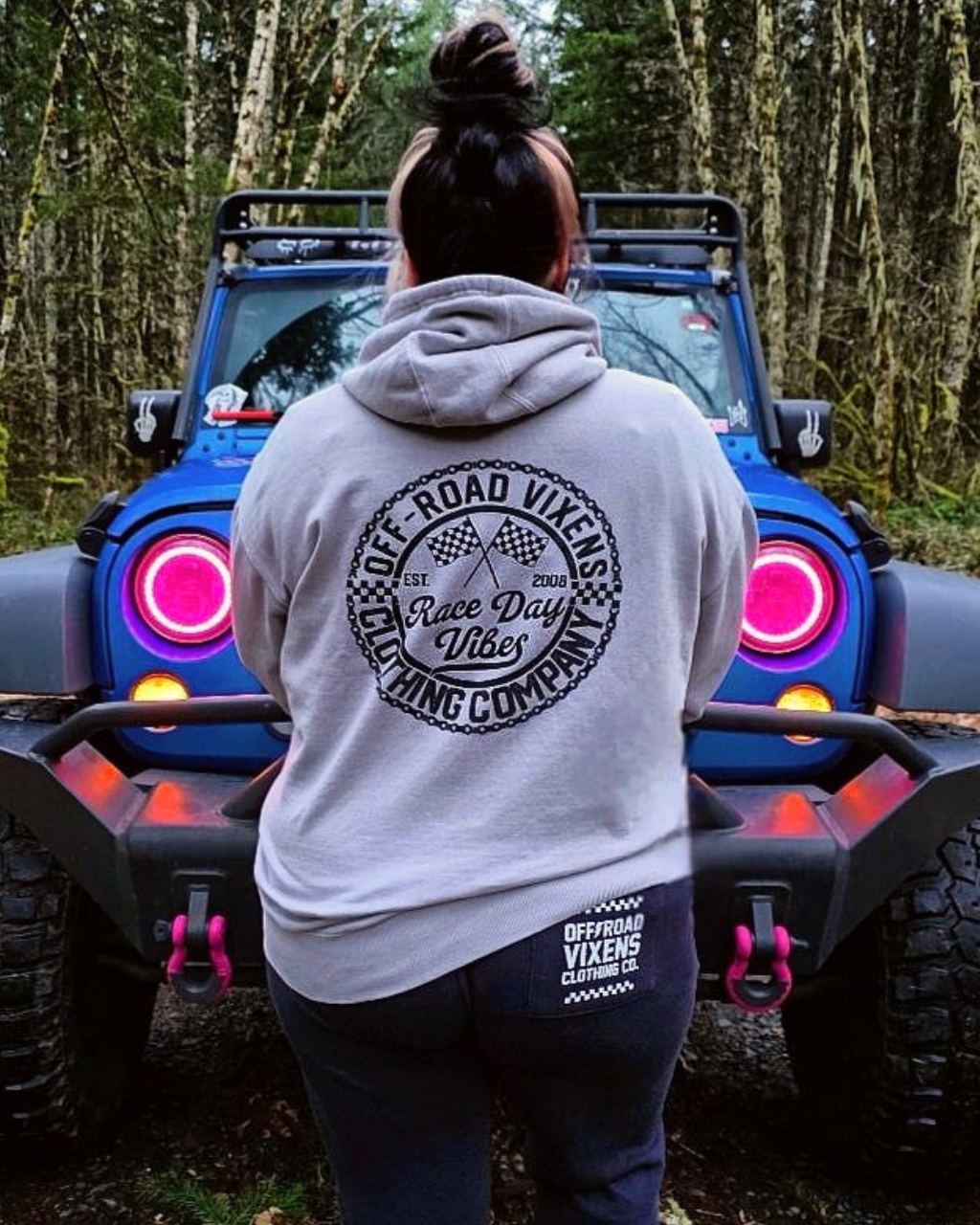 Photo of Race Day Vibes Unisex Pullover Hoodie by OFF-ROAD VIXENS CLOTHING CO. - Premium Ladies Hoodies for UTVs / Side by Sides