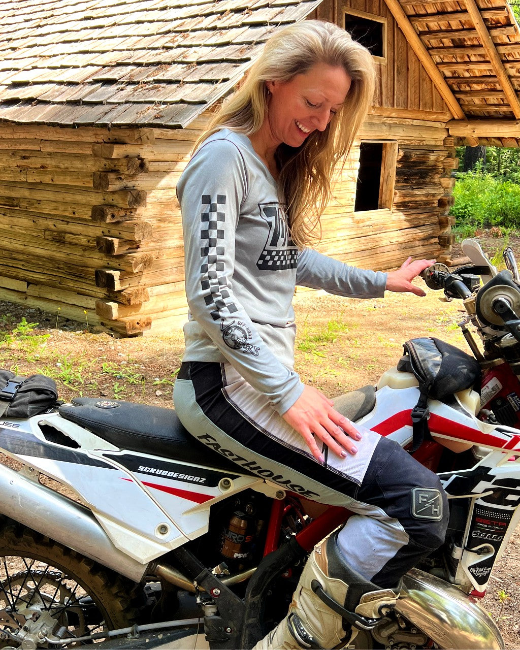 Photo of Off the Wall Jersey/Tech Tee - Gray Heather by OFF-ROAD VIXENS CLOTHING CO. - Premium Ladies Long Sleeves for UTVs / Side by Sides