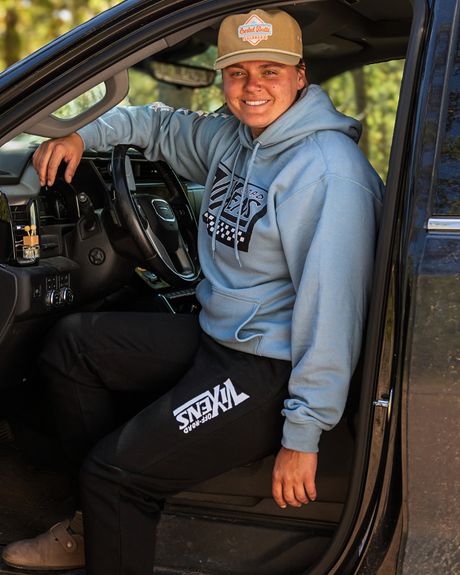 Photo of Off the Wall Unisex Pullover Hoodie - Blue by OFF-ROAD VIXENS CLOTHING CO. - Premium Ladies Hoodies for UTVs / Side by Sides