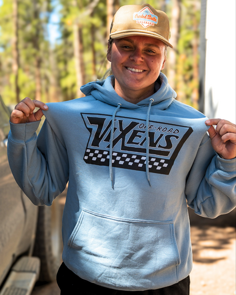 Photo of Off the Wall Unisex Pullover Hoodie - Blue by OFF-ROAD VIXENS CLOTHING CO. - Premium Ladies Hoodies for UTVs / Side by Sides