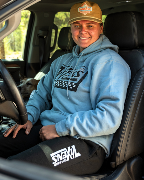 Photo of Off the Wall Unisex Pullover Hoodie - Blue by OFF-ROAD VIXENS CLOTHING CO. - Premium Ladies Hoodies for UTVs / Side by Sides