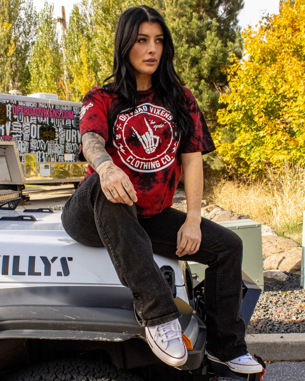 Photo of Be Epic Tie Dye Tee by OFF-ROAD VIXENS CLOTHING CO. - Premium Ladies Tees for UTVs / Side by Sides