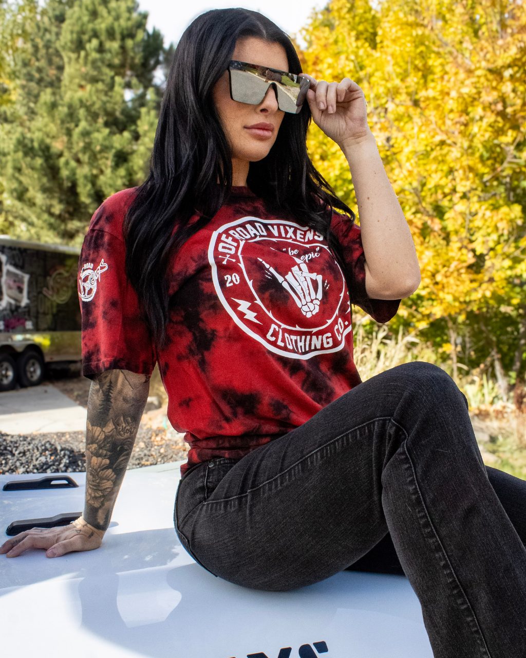 Photo of Be Epic Tie Dye Tee by OFF-ROAD VIXENS CLOTHING CO. - Premium Ladies Tees for UTVs / Side by Sides