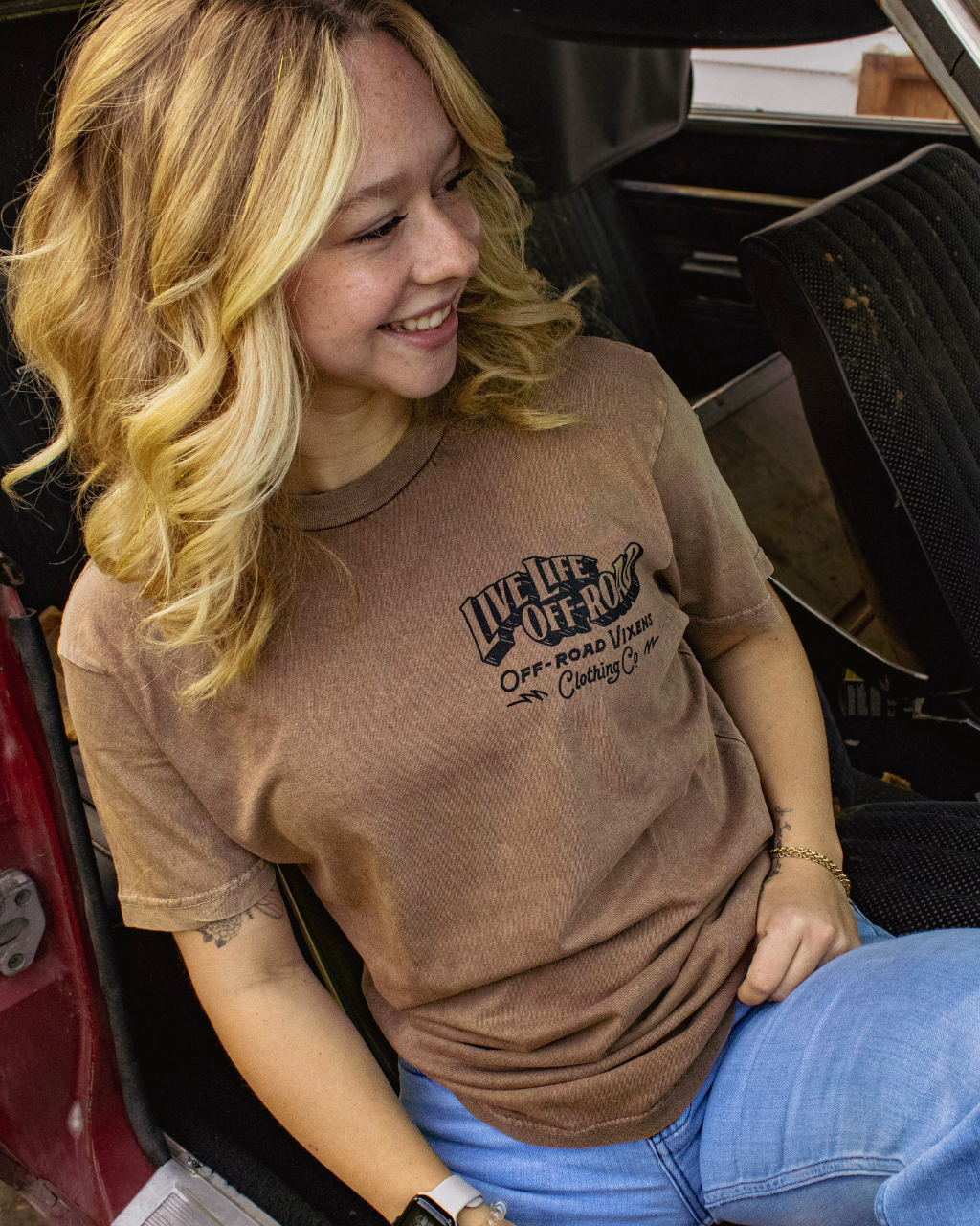 Photo of Off-Road Life Vintage Tee by OFF-ROAD VIXENS CLOTHING CO. - Premium Ladies Tees for UTVs / Side by Sides