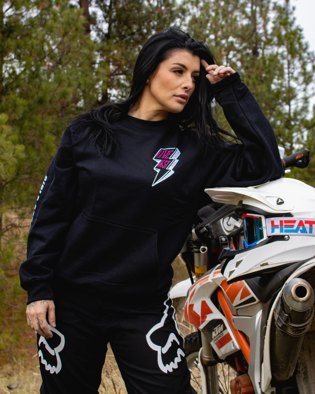 Photo of Ride Fast Pocket Crew Sweatshirt by OFF-ROAD VIXENS CLOTHING CO. - Premium Ladies Long Sleeves for UTVs / Side by Sides