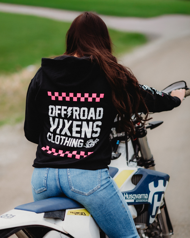 Photo of Checked Out Unisex Zip Hoodie - Black by OFF-ROAD VIXENS CLOTHING CO. - Premium Ladies Hoodies for UTVs / Side by Sides