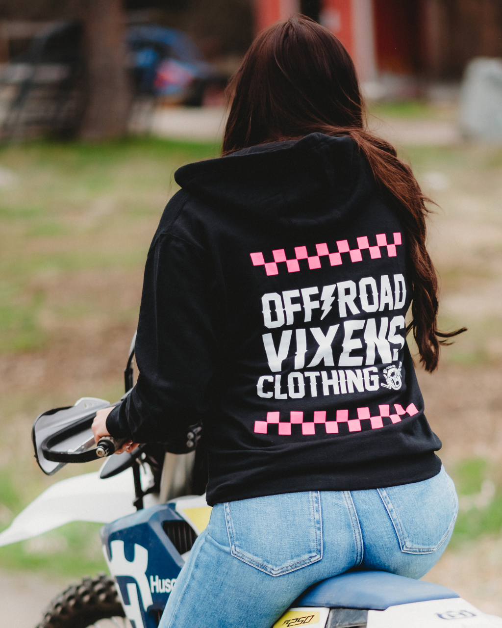Photo of Checked Out Unisex Zip Hoodie - Black by OFF-ROAD VIXENS CLOTHING CO. - Premium Ladies Hoodies for UTVs / Side by Sides