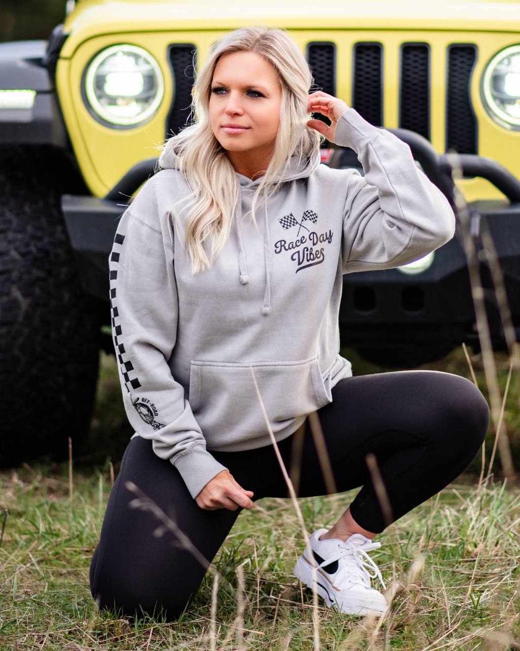 Photo of Race Day Vibes Unisex Pullover Hoodie by OFF-ROAD VIXENS CLOTHING CO. - Premium Ladies Hoodies for UTVs / Side by Sides