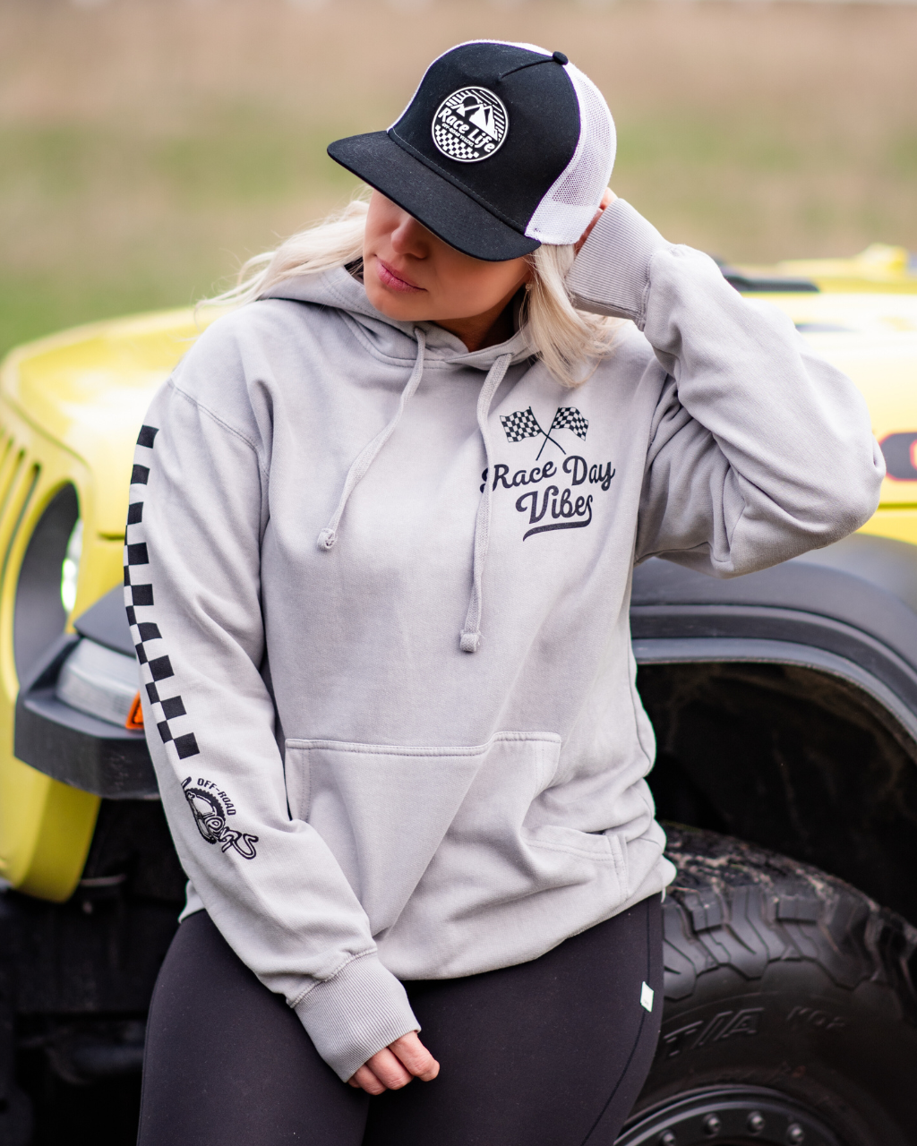 Photo of Race Day Vibes Unisex Pullover Hoodie by OFF-ROAD VIXENS CLOTHING CO. - Premium Ladies Hoodies for UTVs / Side by Sides