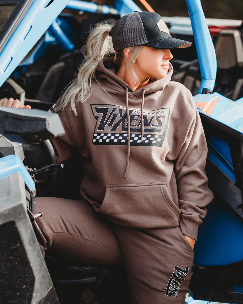 Photo of Off the Wall Heavy Weight Hoodie - Brown by OFF-ROAD VIXENS CLOTHING CO. - Premium Apparel & Accessories for UTVs / Side by Sides