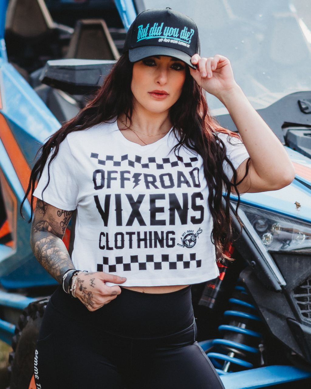 Photo of Checked Out Cropped Tee by OFF-ROAD VIXENS CLOTHING CO. - Premium Ladies Tees for UTVs / Side by Sides