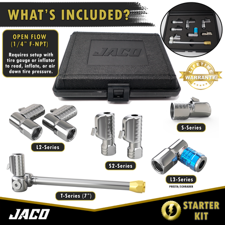 Photo of Lightning™ Tire Air Chuck Starter Kit - Patented | Open Flow, 1/4" F-NPT (Set of 7) by JACO - Premium Air Chuck Kit for UTVs / Side by Sides