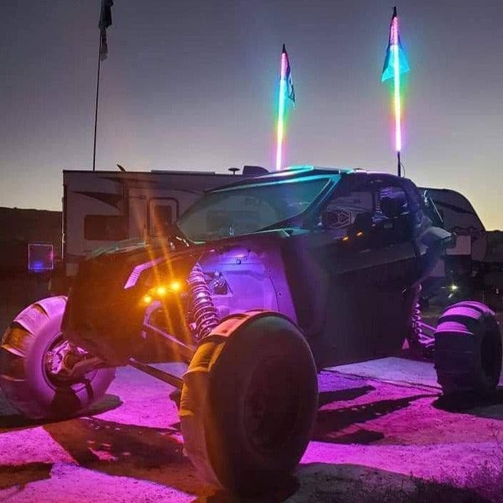 R1 LED whip lights installed on a side-by-side