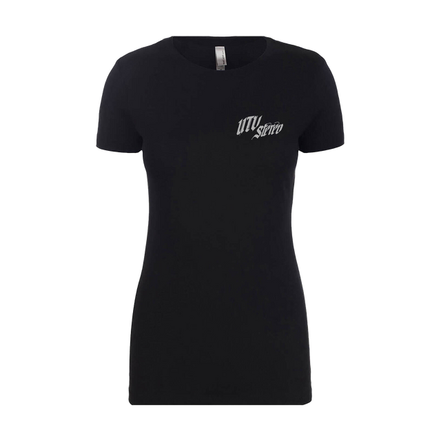 Photo of UTV Stereo Women's Signature T-Shirt with Silver Logo | UTVS-A-SHIRT-W-BLK by UTV Stereo - Premium Merch for UTVs / Side by Sides