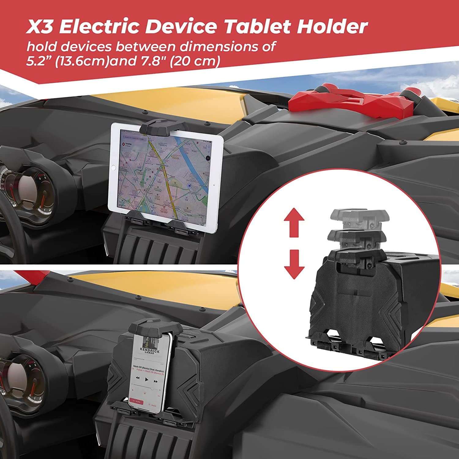 Photo of Tablet Holder With Storage Box for Can Am Maverick X3/Max by Kemimoto - Premium for UTVs / Side by Sides