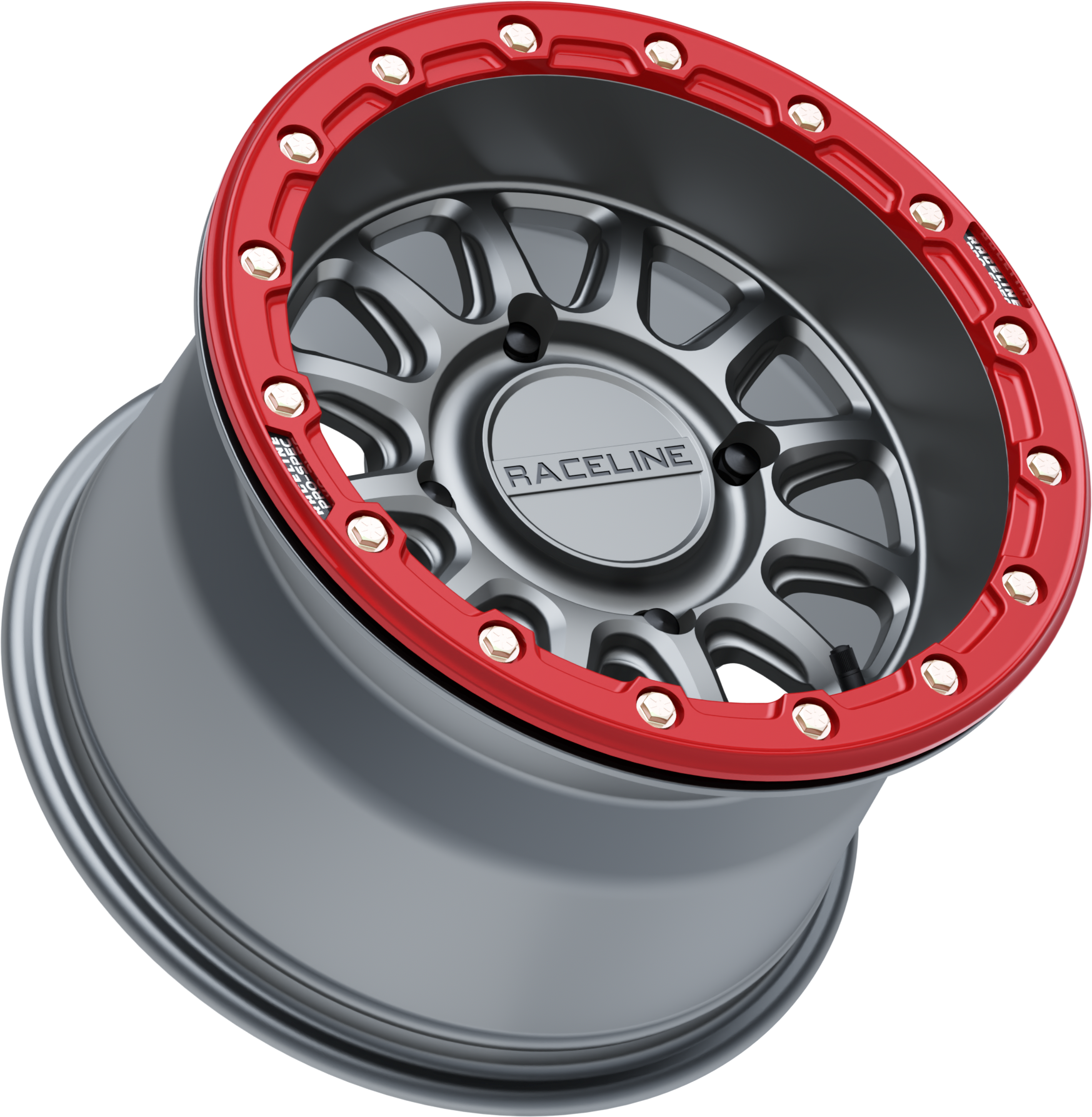 Photo of ALPHA WHEEL 4/156 GUNMETAL/RED 15X7 (+10MM) by RACELINE - Premium Wheels for UTVs / Side by Sides
