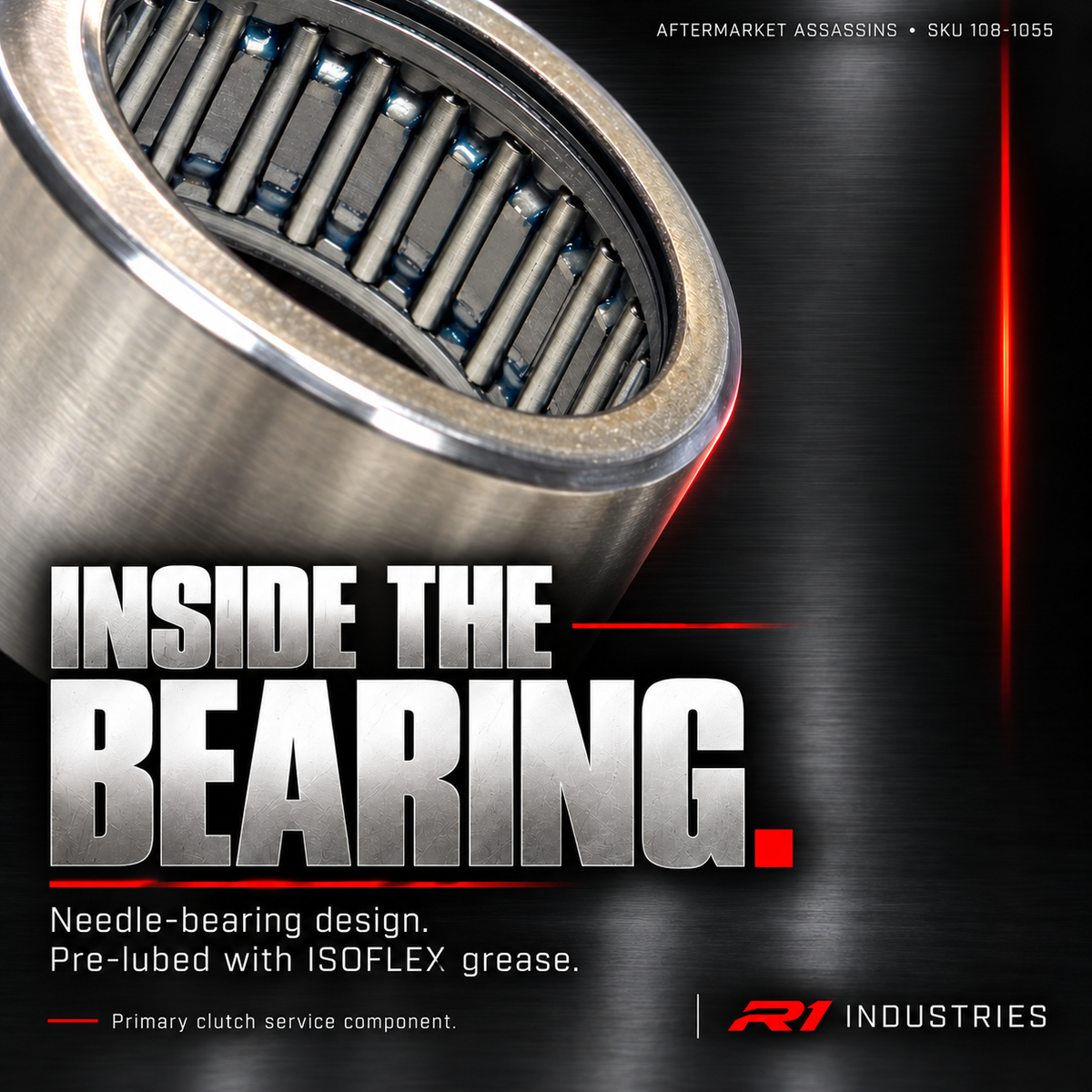 Close-up of the needle rollers in Aftermarket Assassins 108-1055 primary clutch center idler bearing