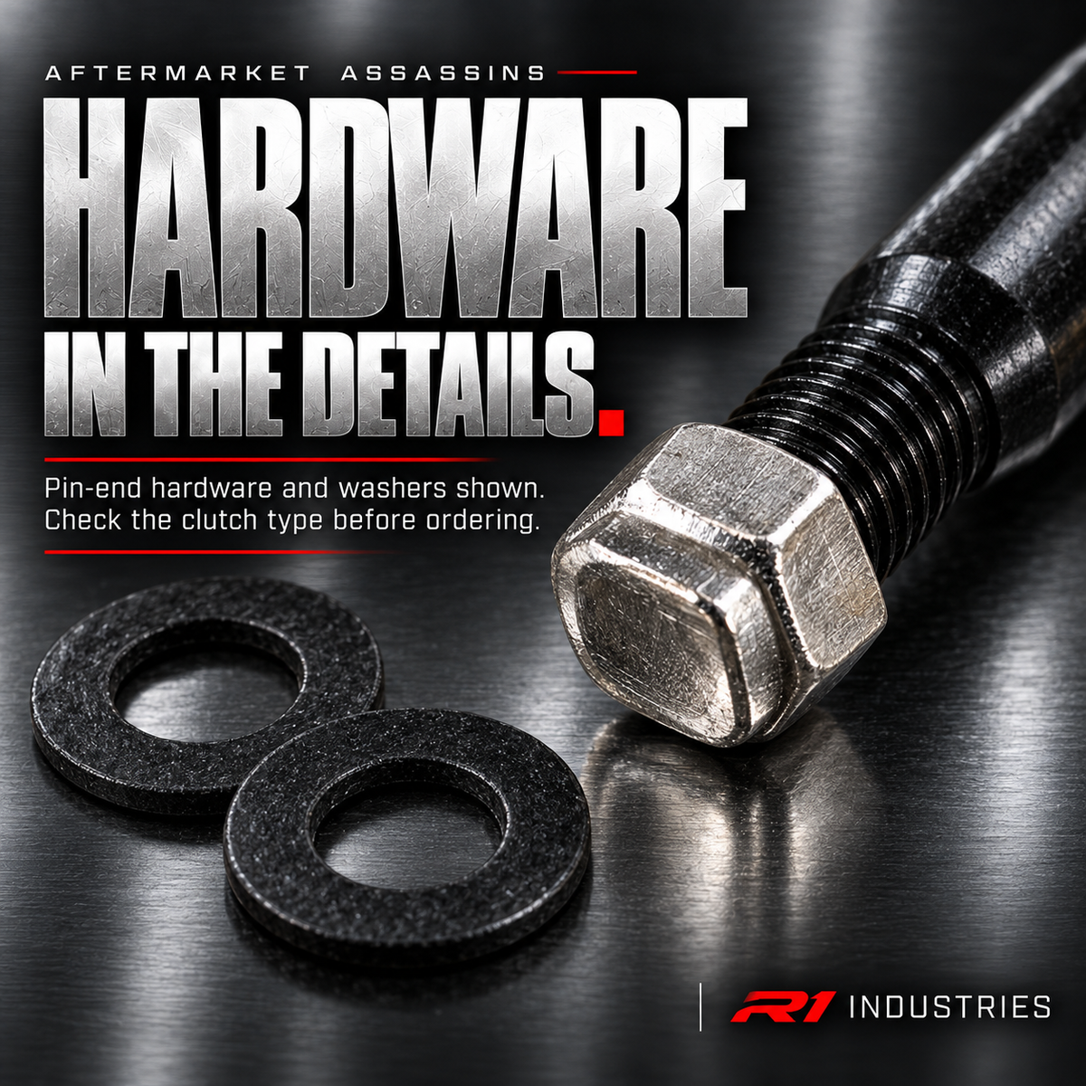 Pin-end hardware and washer detail of Can-Am six-arm clutch weight pin set