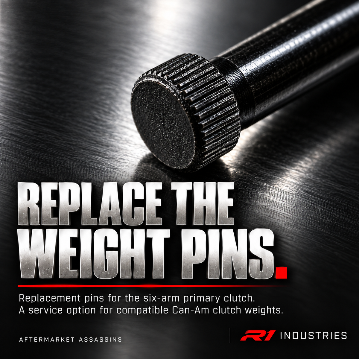 Knurled pin head detail of Can-Am six-arm clutch weight pin