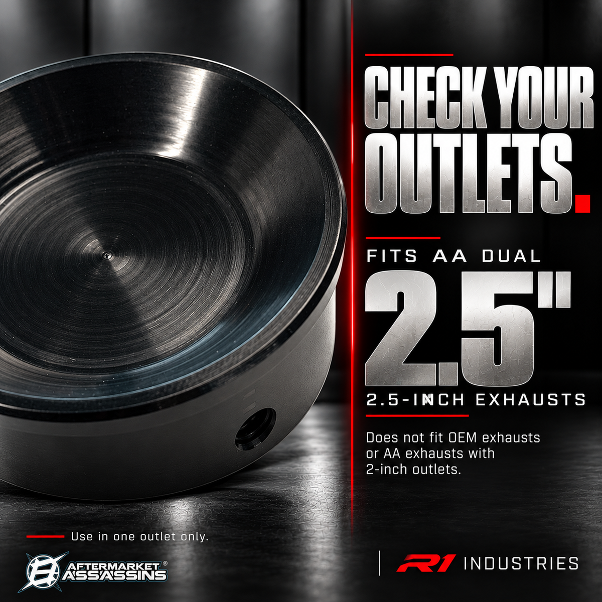 Stealth Quiet Cap 111-1001 compatibility with AA dual 2.5-inch outlets and excluded exhausts