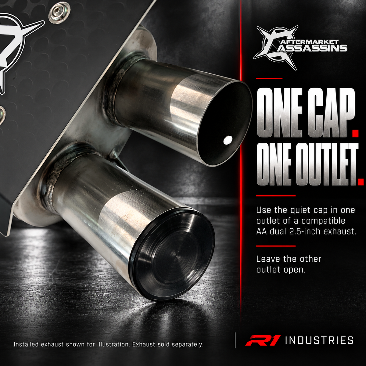 Stealth Quiet Cap 111-1001 in one AA dual 2.5-inch exhaust outlet with the other left open