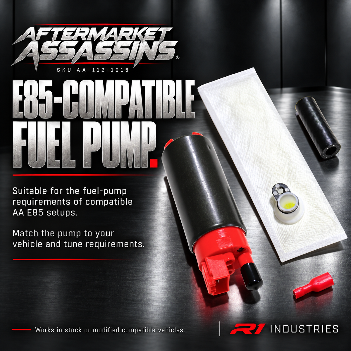E85 compatibility for Aftermarket Assassins high-flow fuel pump kit AA-112-1015