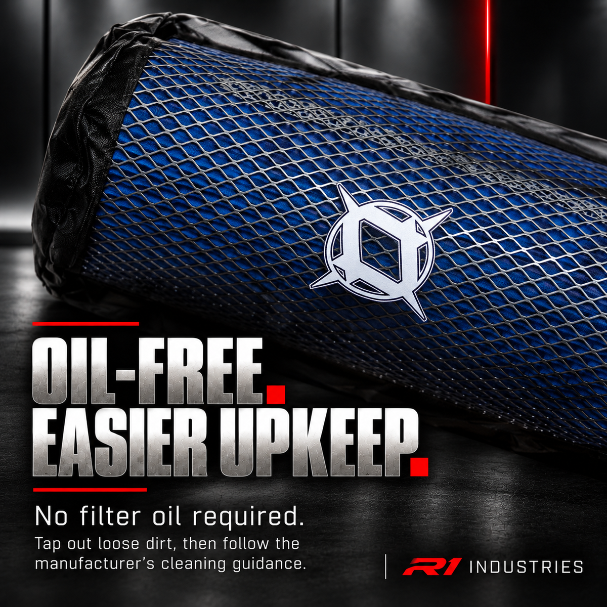 Polaris RZR air filter oil-free maintenance guide with fabric and mesh detail