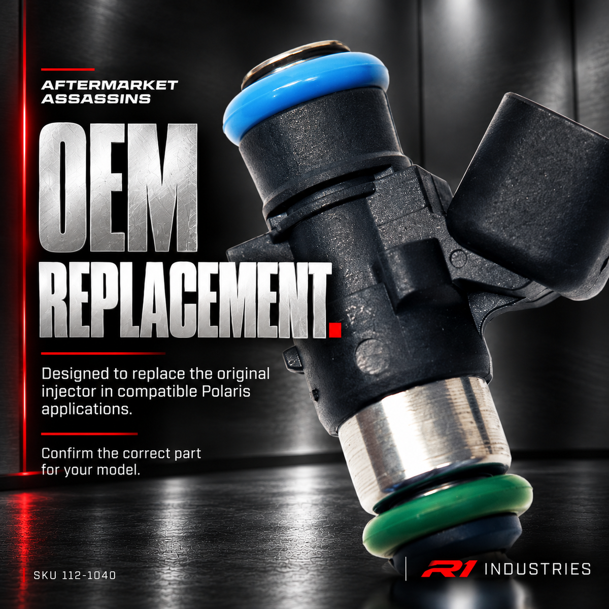 OEM replacement injector 112-1040 body and connector close-up