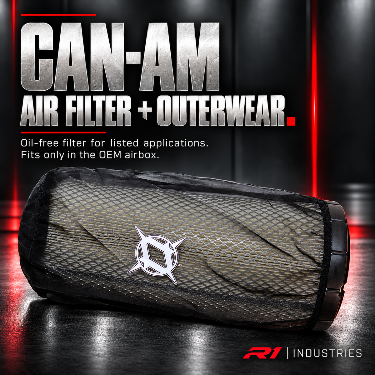 Can-Am oil-free air filter with included outerwear for listed Maverick, Commander and Defender applications