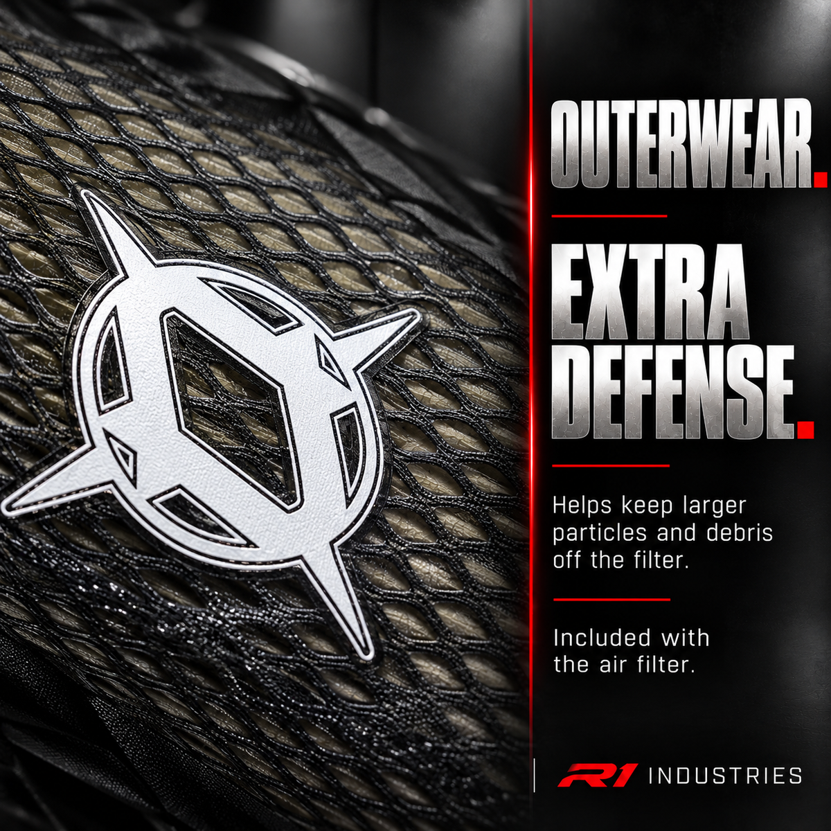 Outerwear mesh and emblem close-up on Can-Am air filter