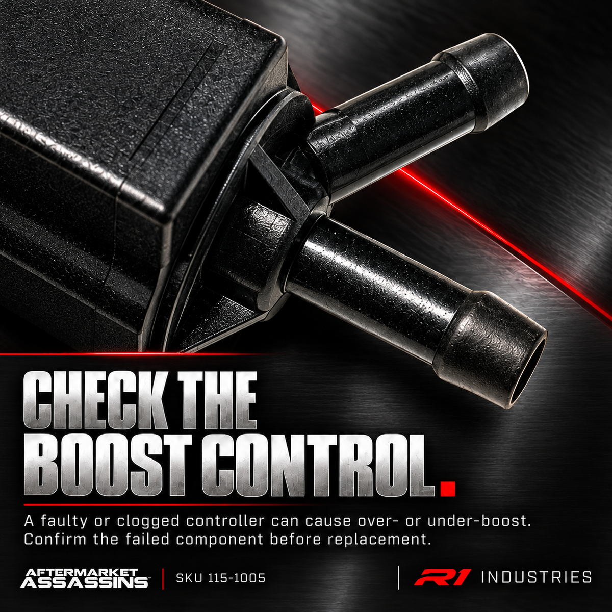 Close-up of the two black hose ports on Aftermarket Assassins 115-1005 boost controller