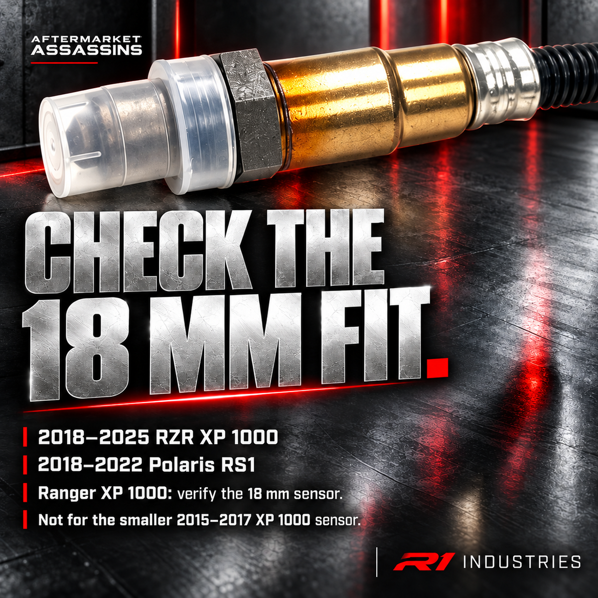 Covered oxygen sensor body with 18 mm sensor fitment guide for listed Polaris models