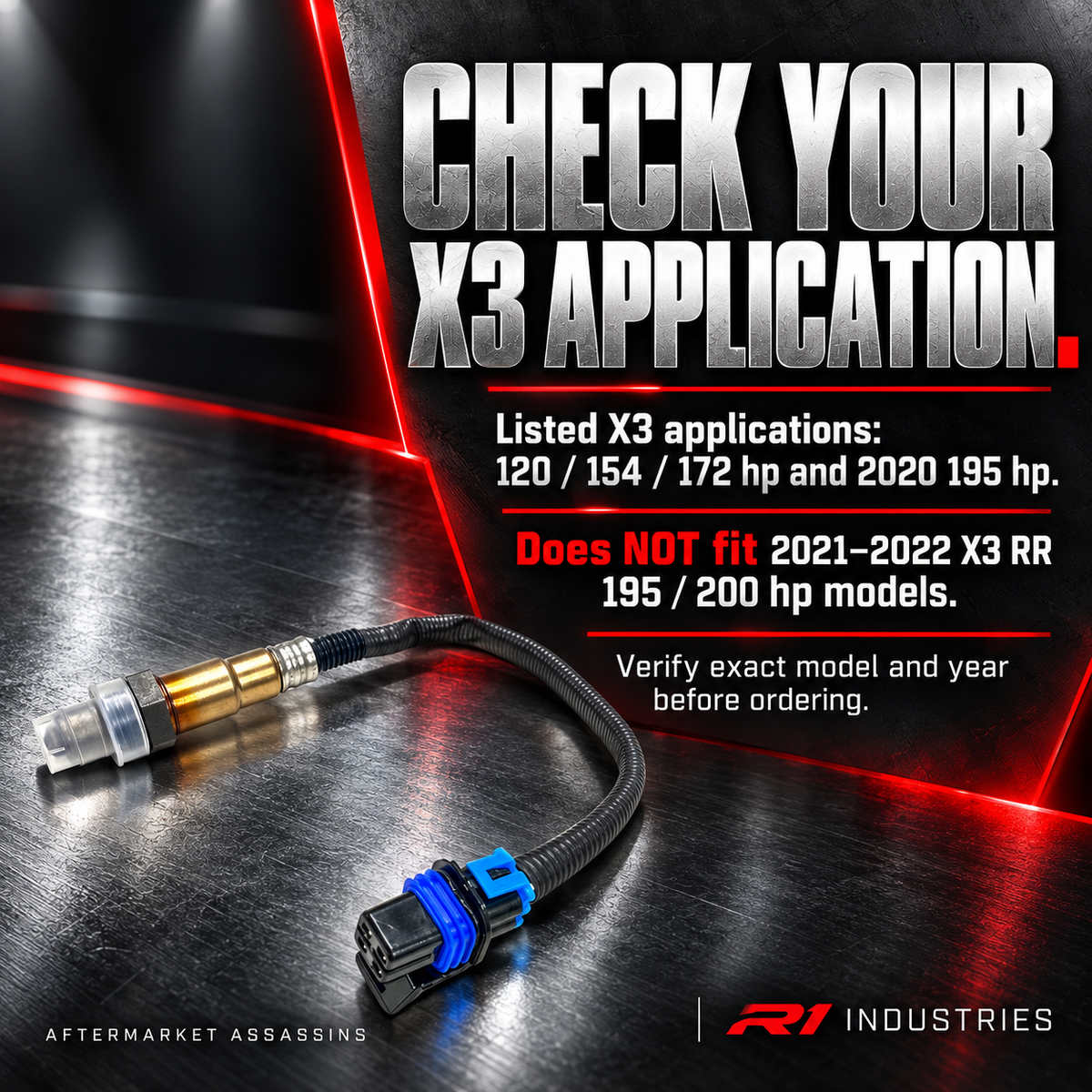 Can-Am X3 oxygen sensor application guide with 2021–2022 RR model exclusion