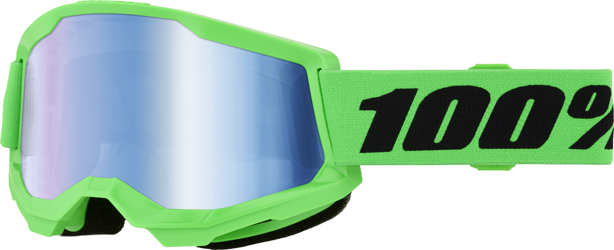 100% Strata 2 Goggles - Neon Green Blue Mirror Lens