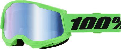 100% Strata 2 Goggles - Neon Green Blue Mirror Lens