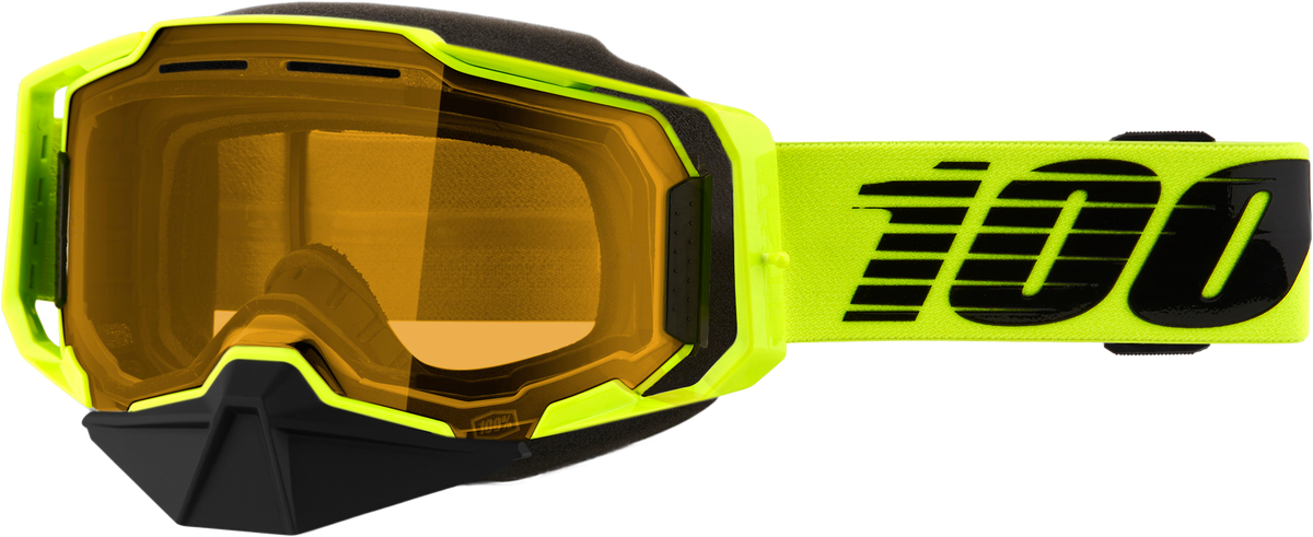 100% Armega Snowmobile Goggles - Neon Yellow Yellow Lens