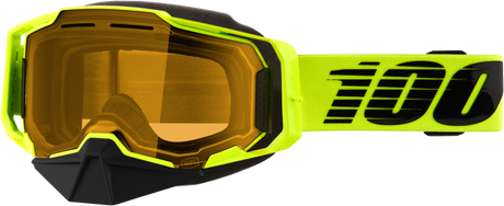 100% Armega Snowmobile Goggles - Neon Yellow Yellow Lens