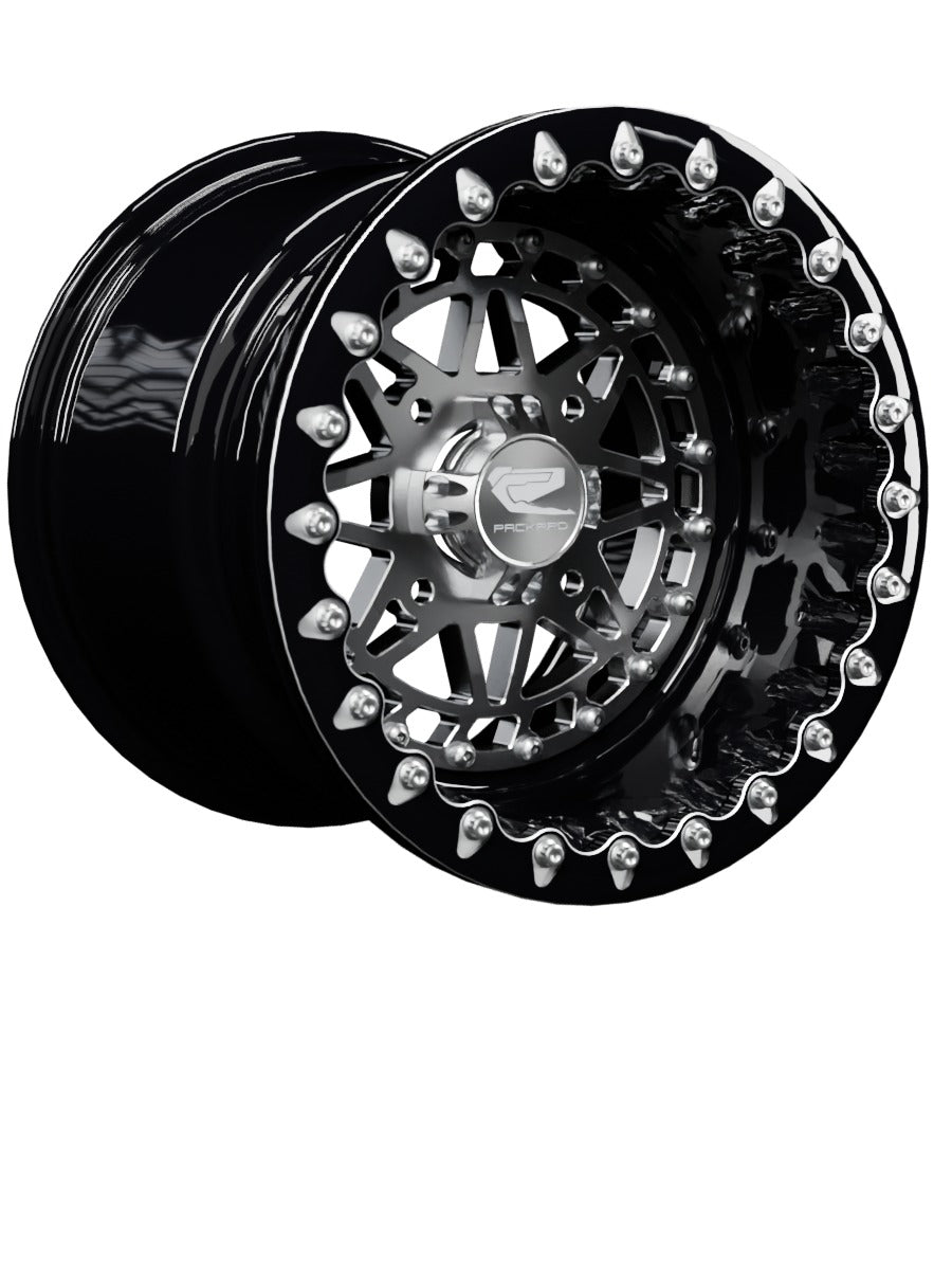 Manufacturer rendering — Packard Apollo Lightweight Sand Dune Beadlock Wheel — Silver / Black — 4x136/4x156 — 15x11 | 4x136 / Contrast Machined V.1 / No. Configuration reference, not a photograph.