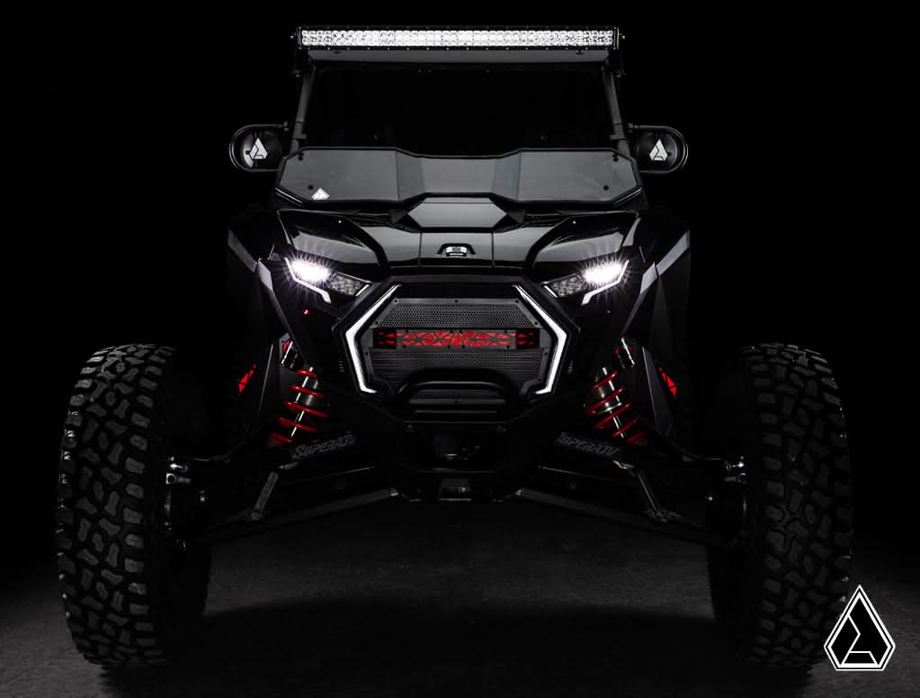 Front view of a UTV with Assault Insurgent side mirrors